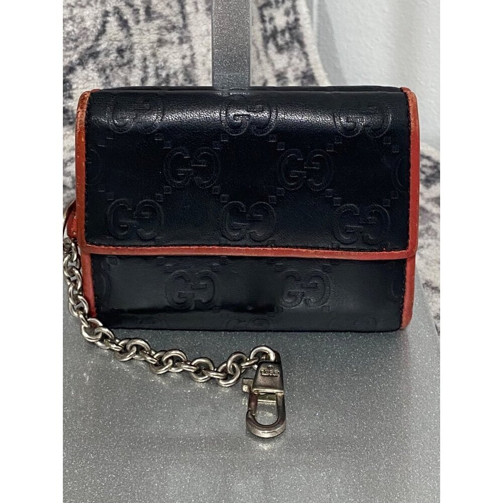 Gucci GG Guccissima Mini Bifold Wallet with Key Chain in Black Red